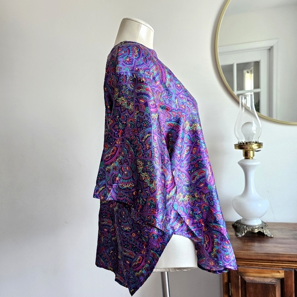 Vintage Violets & Roses 90's Silky Sleep Paisley Shirt Psychedelic Pattern - Picture 7 of 13